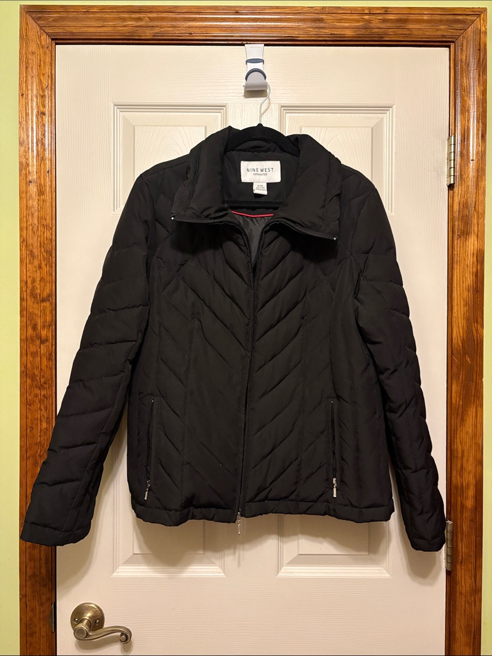 Nine West Black Quilted Chevron Puffer Jacket